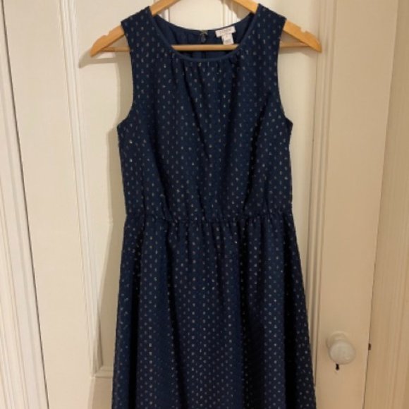 EUC J Crew Factory Navy with Gold Dots Dress Size 2 - Picture 1 of 4